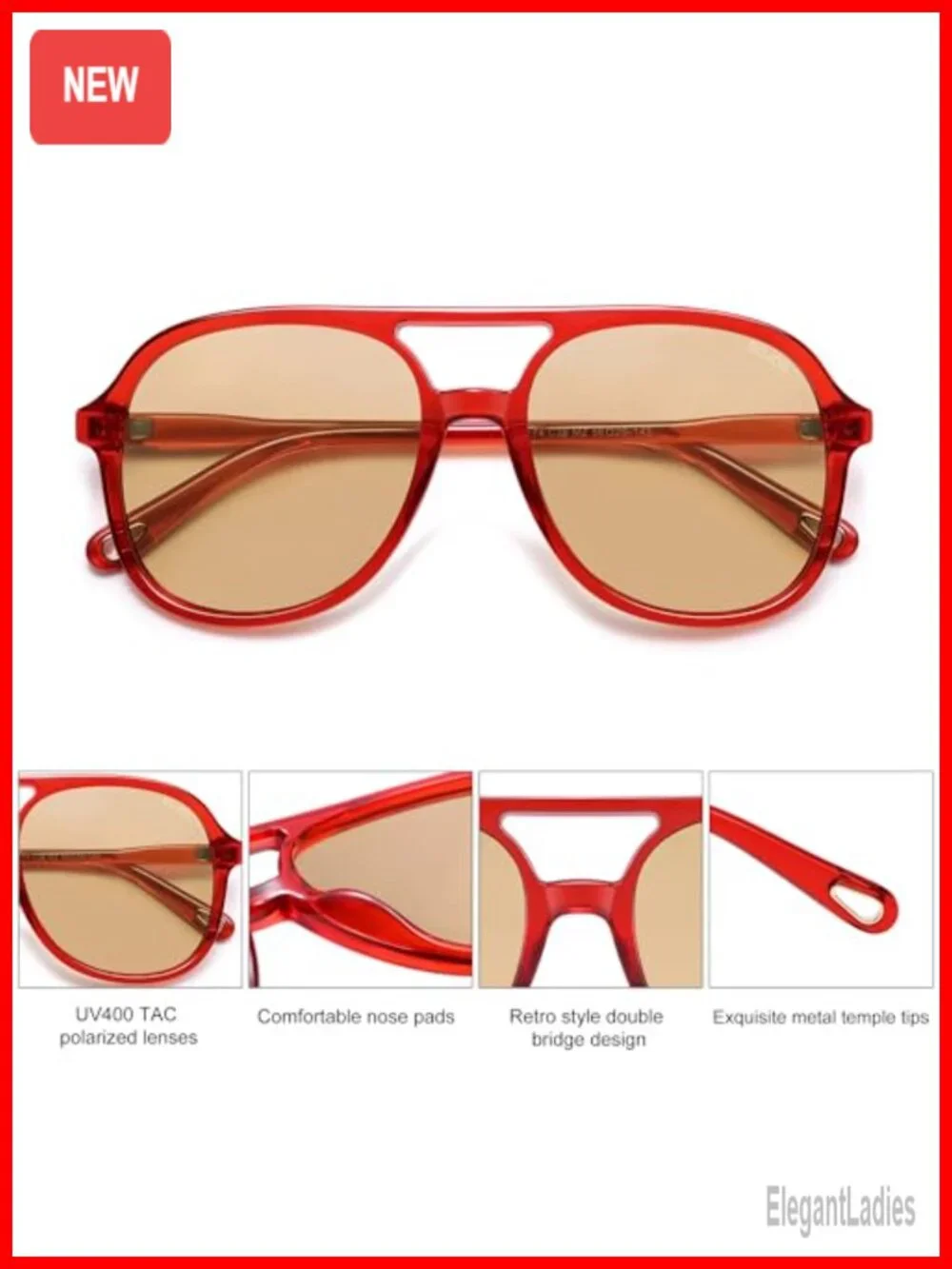 Retro Polarized Aviator Sunglasses Square Frame UV400 Protection